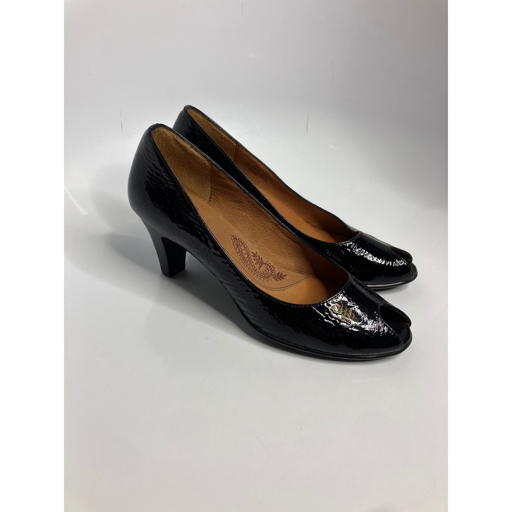 Sofft Peep Toe Pumps Womens 7.5M Black Excellent Patent Leather Heels 1031911
